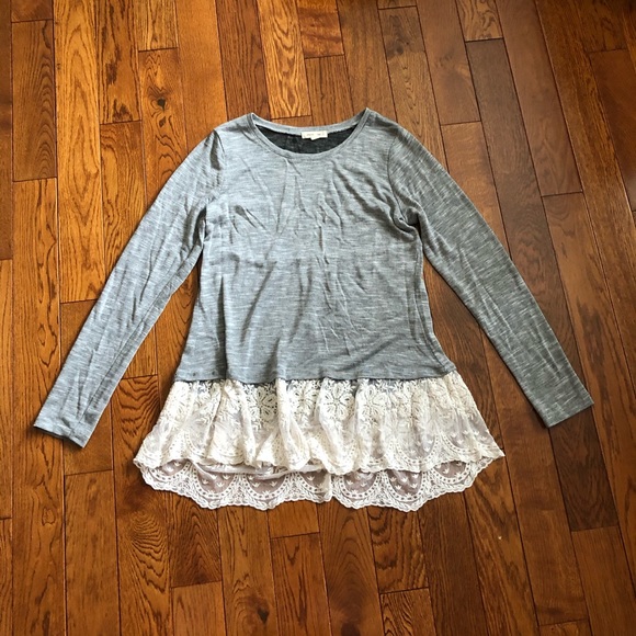 Long Sleeve T-Shirt with Lace Bottom - Picture 1 of 3